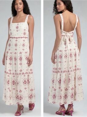 Christian Lacroix Cream Maxi Dress with Fuchsia Floral Print - Size Small